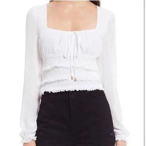 Free People Long Sleeve White Drawstring Blouse M